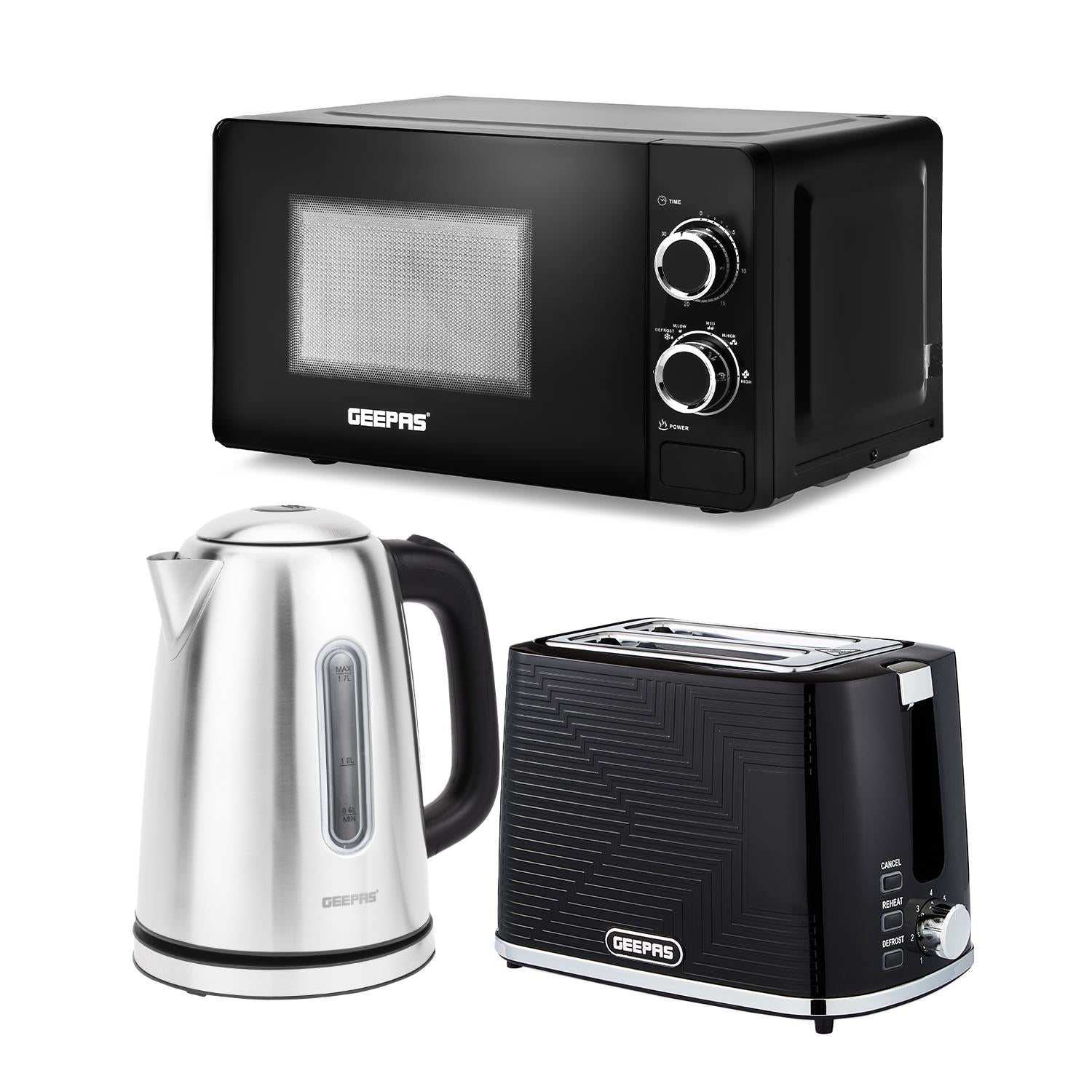 1.7L Illuminating Electric Kettle, 2-Slice Toaster & Microwave Set