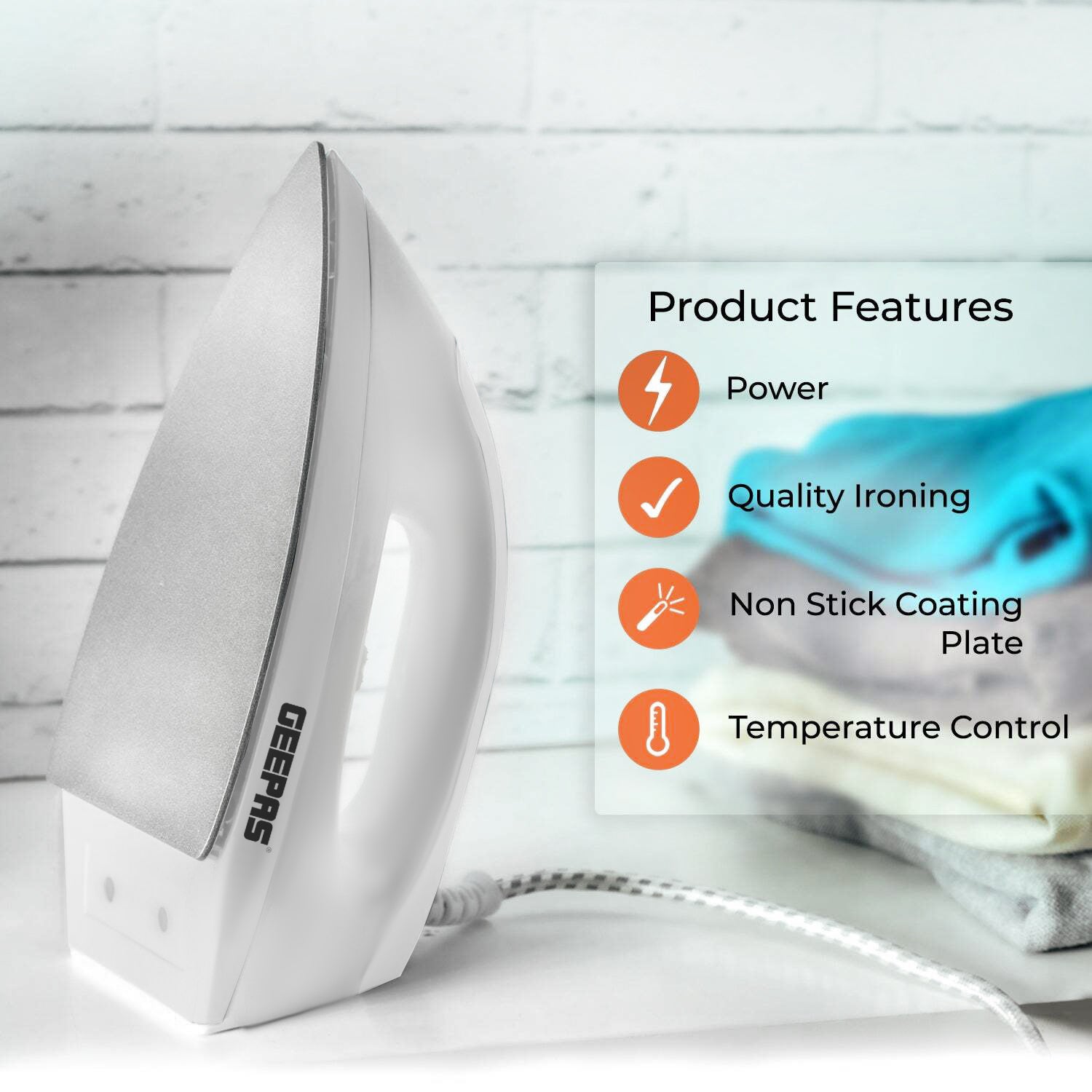 1200W Steam-Line Dry Iron With Non-Stick Plates