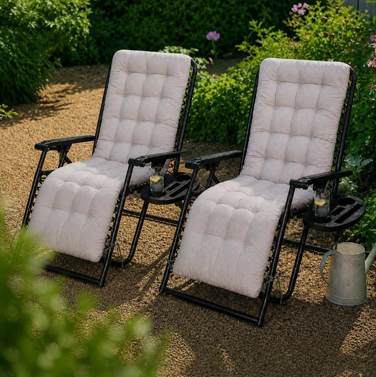 Grey Pack Of 2 Sun Lounger Cushions For Recliner Chair