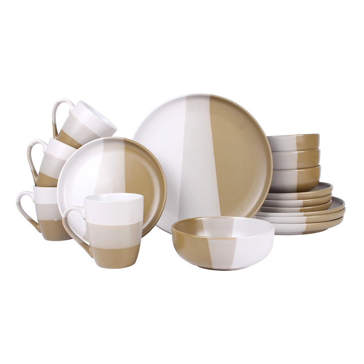 16-Piece Stoneware Dinner Set Plates, Bowls & Cups Set