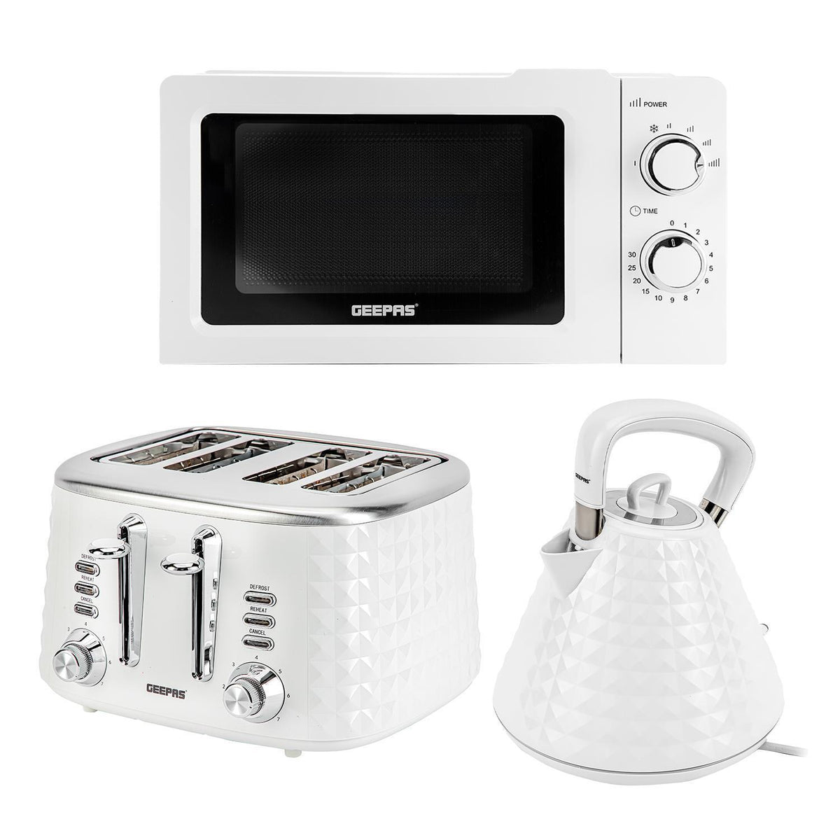 1.5L Electric Kettle, 4 Slice Toaster & 20L Microwave Oven Set