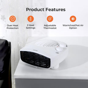 Energy Efficient Flat Fan Space Heater with Adjustable Thermostat