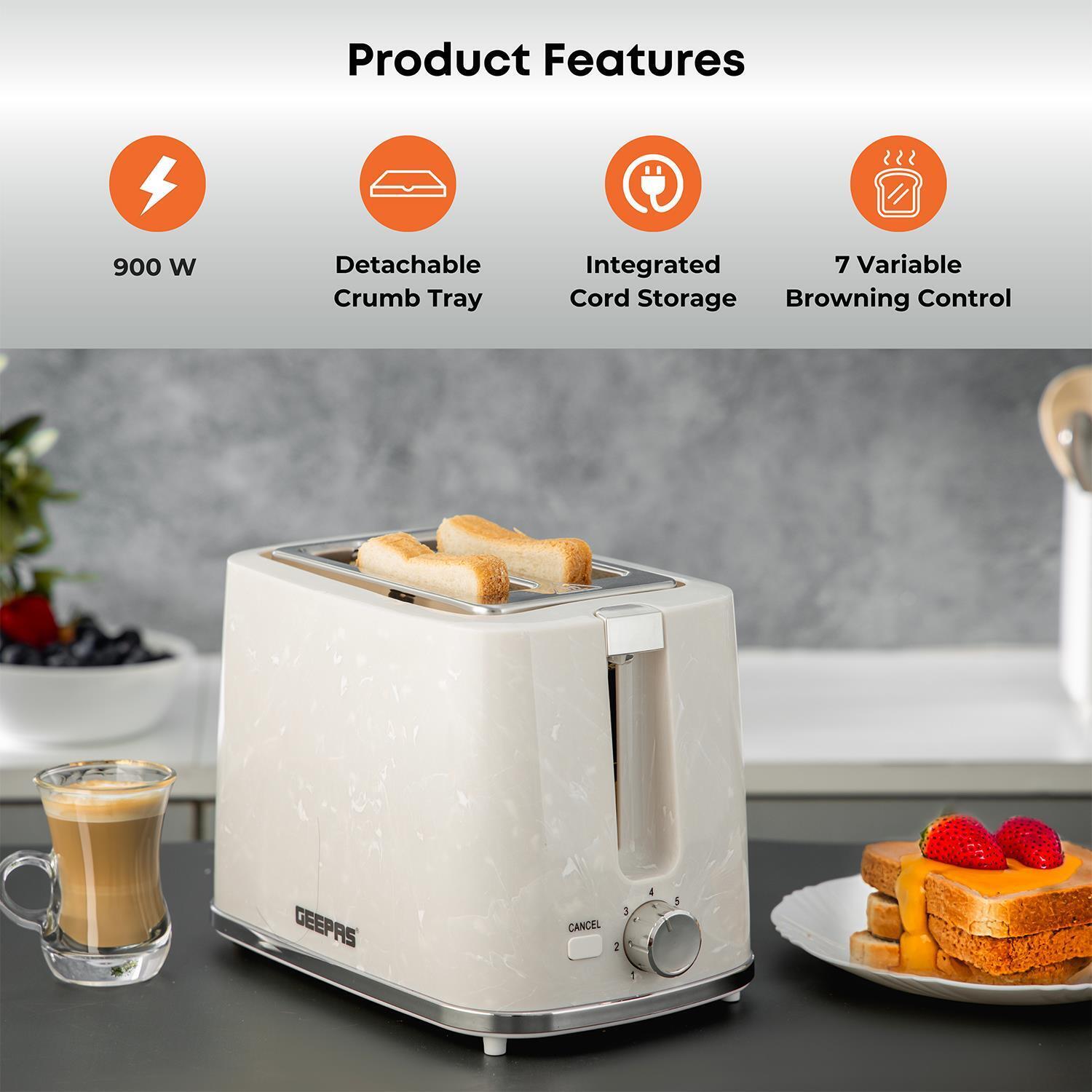 White 1.7L Cordless Electric Kettle & 900W 2-Slice Bread Toaster Set