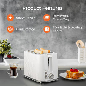 1.7L White Cordless Kettle & 2-Slice Bread Toaster Set