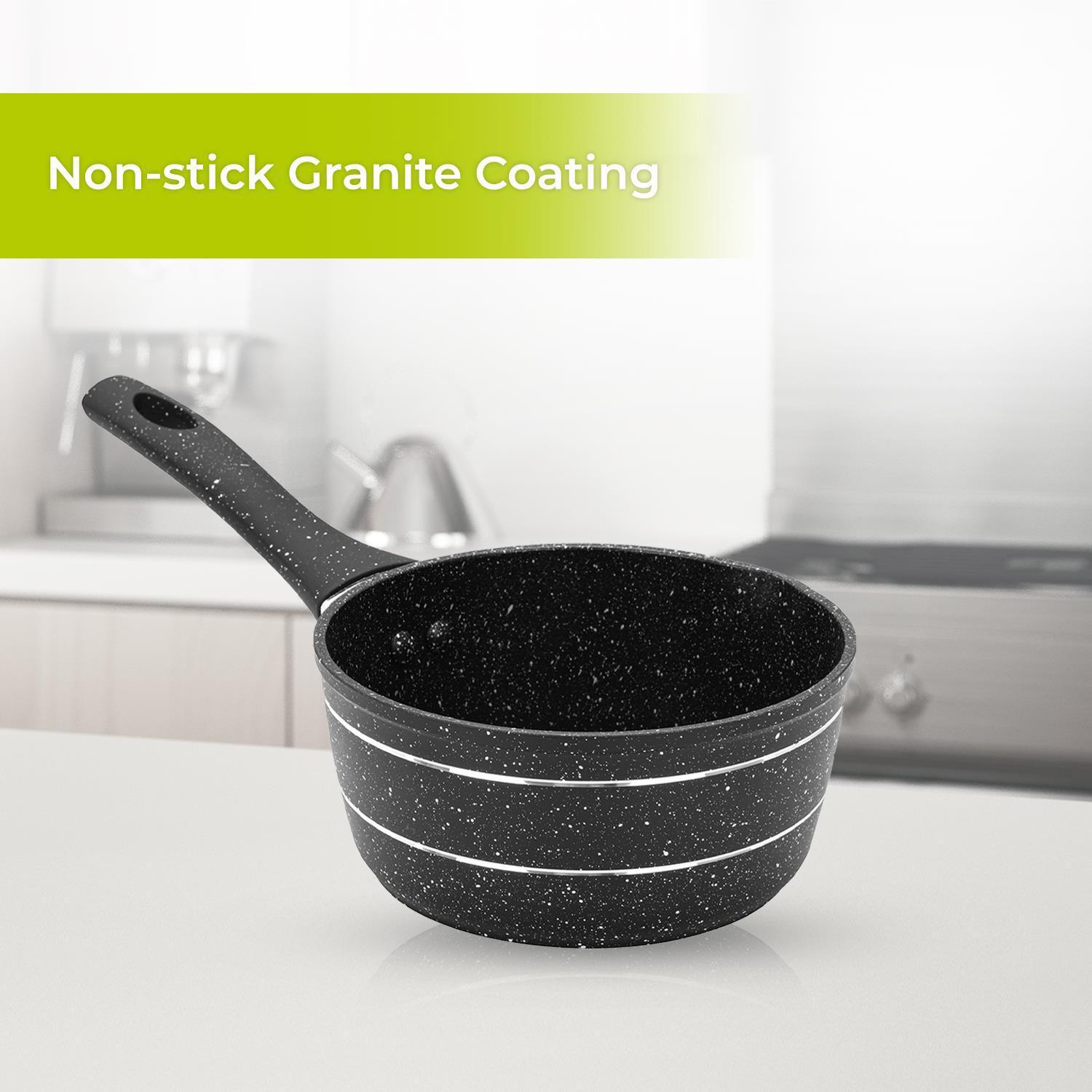 16cm Aluminium Non-Stick Black Granite Saucepan