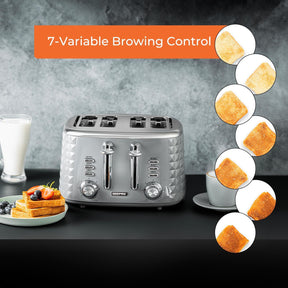 2200W Rapid Boil Kettle & 4-Slice Toaster Set In Grey