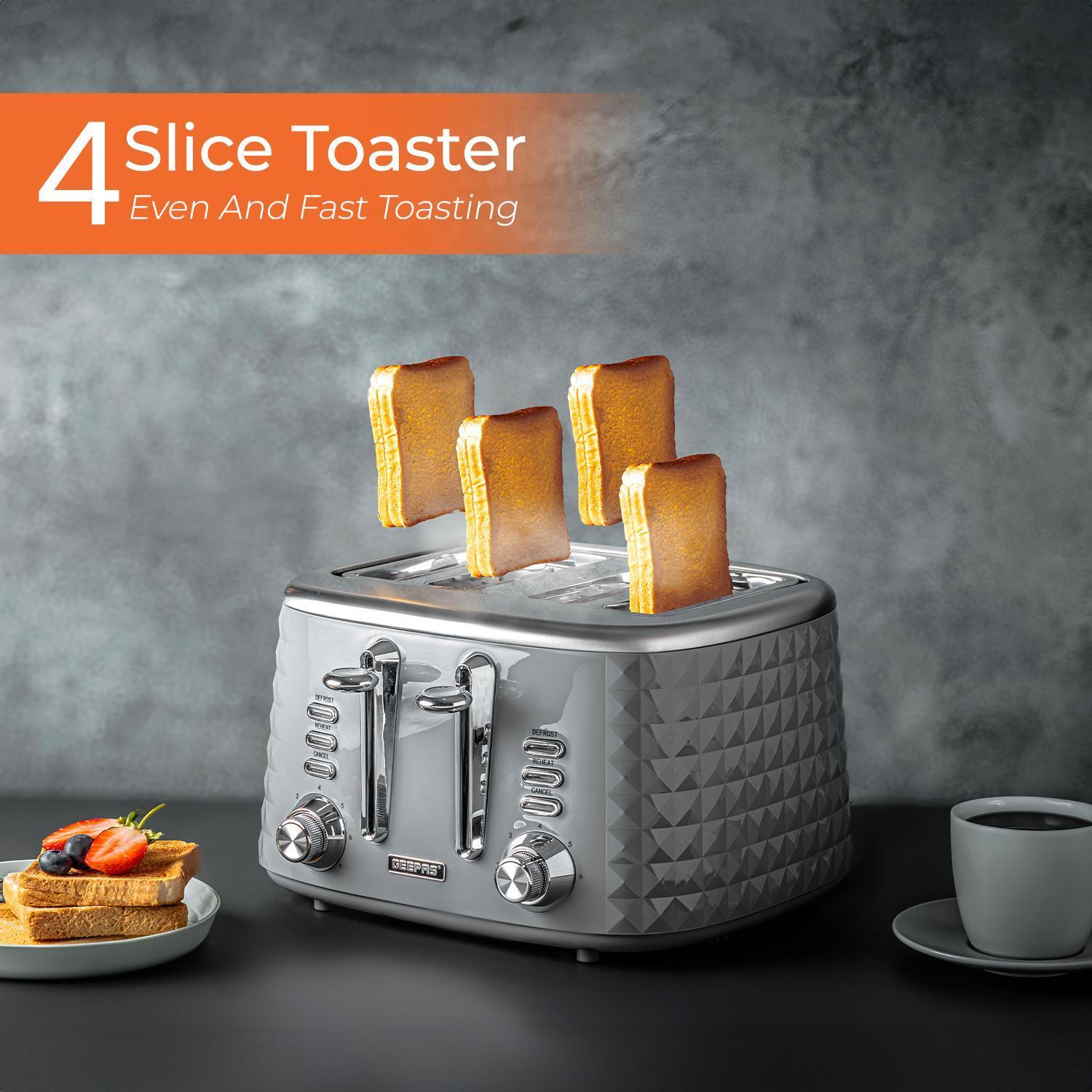 2200W Rapid Boil Kettle & 4-Slice Toaster Set In Grey