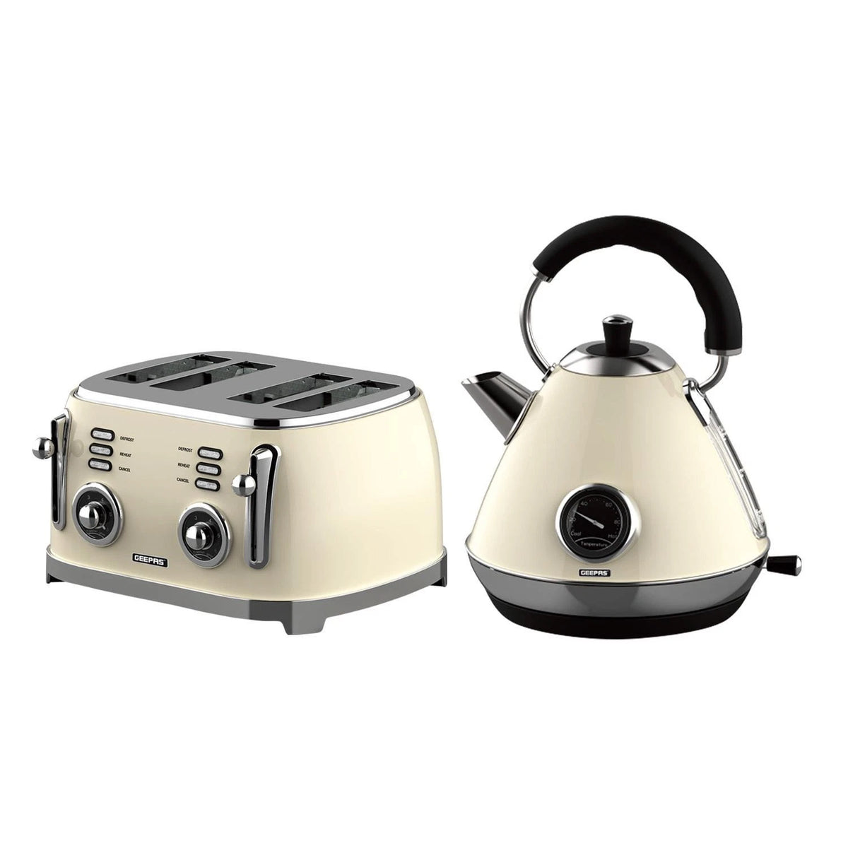 Beige Retrovive 1.7L Pyramid Kettle & 4-Slice Toaster Set