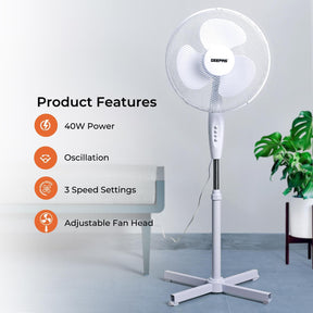 Two White 16" Oscillating Standing Pedestal Fans