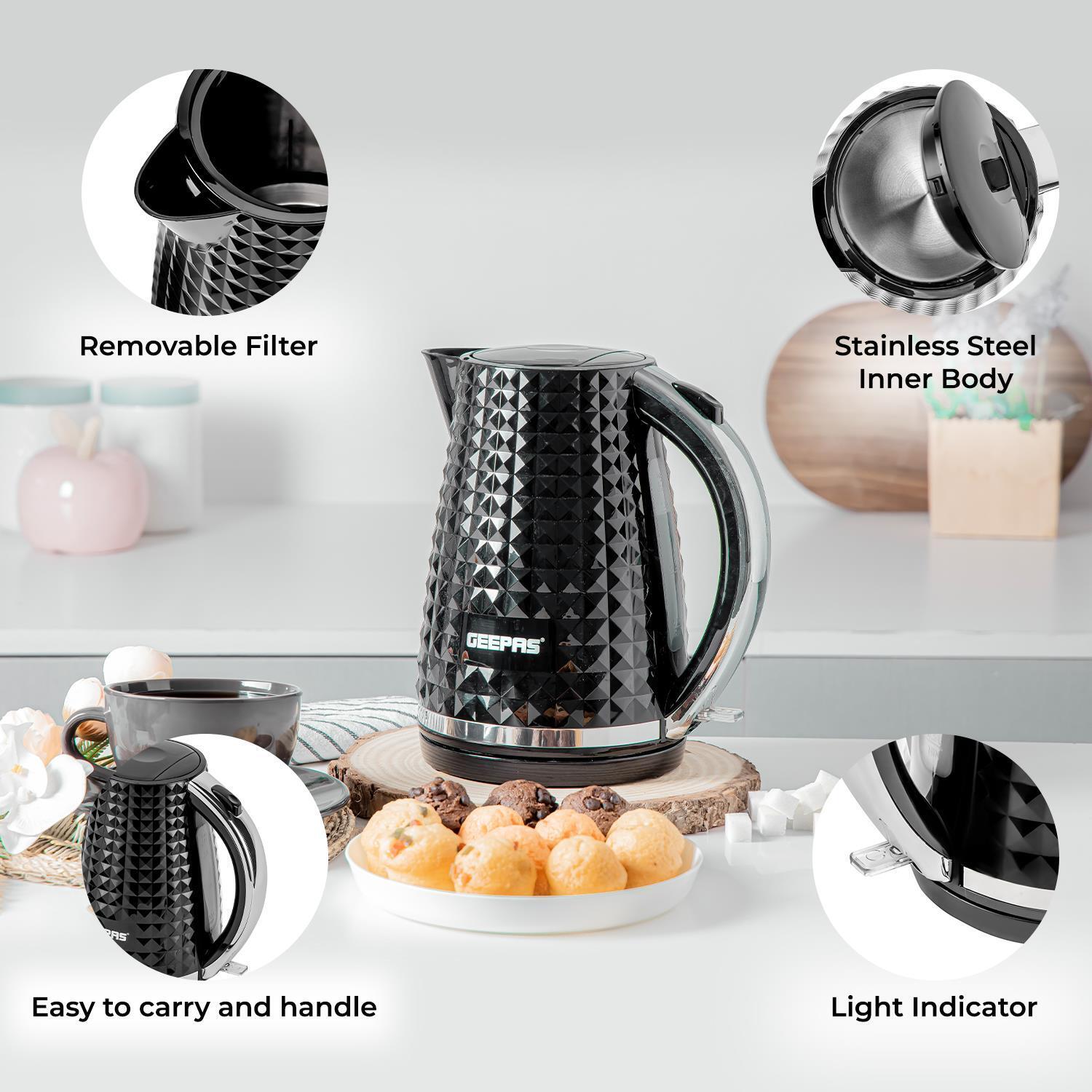 Black 'Diamond' 4 Slice Toaster & 1.7L Cordless Kettle Set