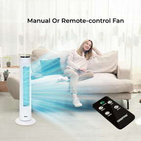 The 29 inch tower fan can be controlled manually or remote controlled.