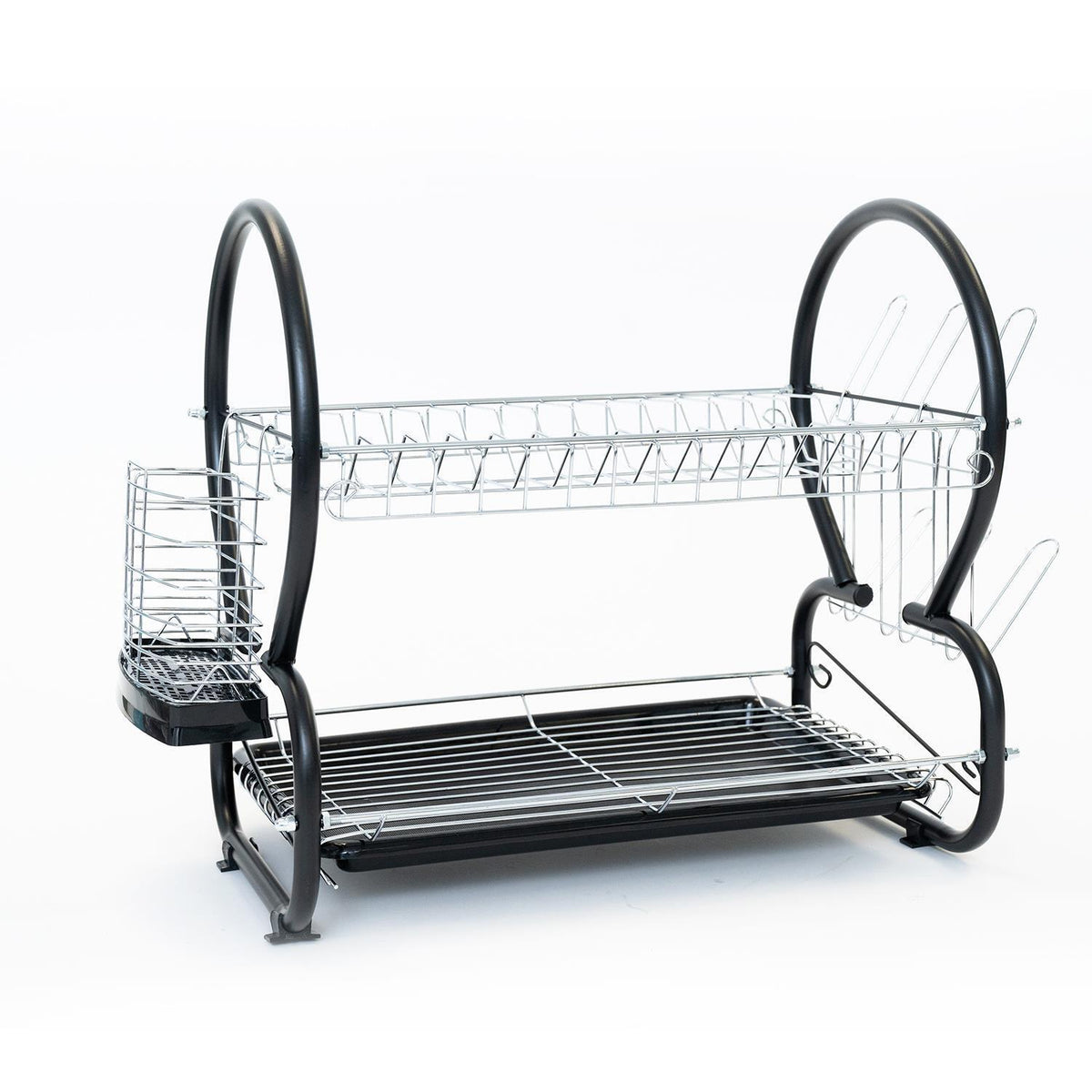 Two-Tier Black Dish Drain Rack With Utensils Holder
