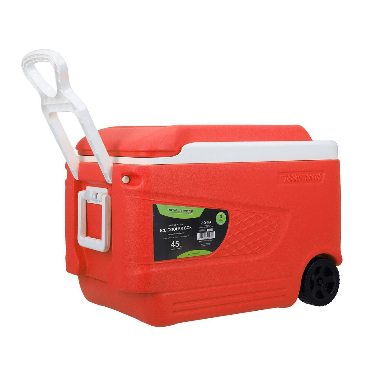 Red 45L Large Insulated Ice Cooler Box With Wheels