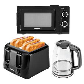 1.7L Illuminating Glass Kettle, 4-Slice Toaster & Microwave Set