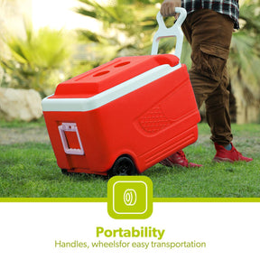 Red 45L Large Insulated Ice Cooler Box With Wheels