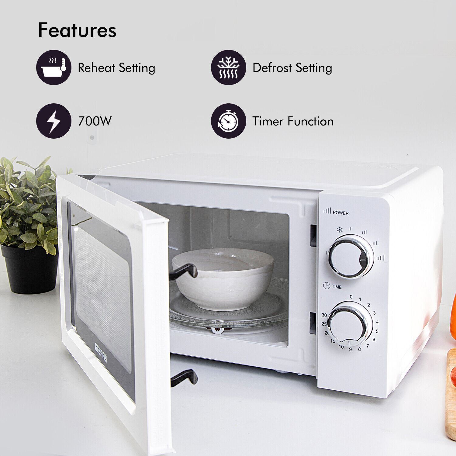20L Manual Freestanding Microwave With Timer (White & Black)