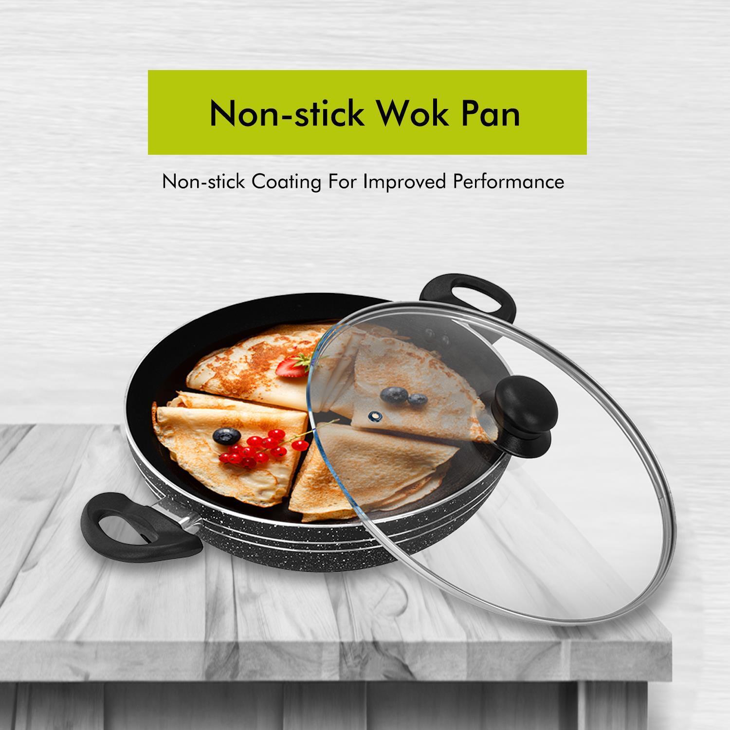 Premium 28cm Non-Stick Induction Wok Pan with Glass Lid