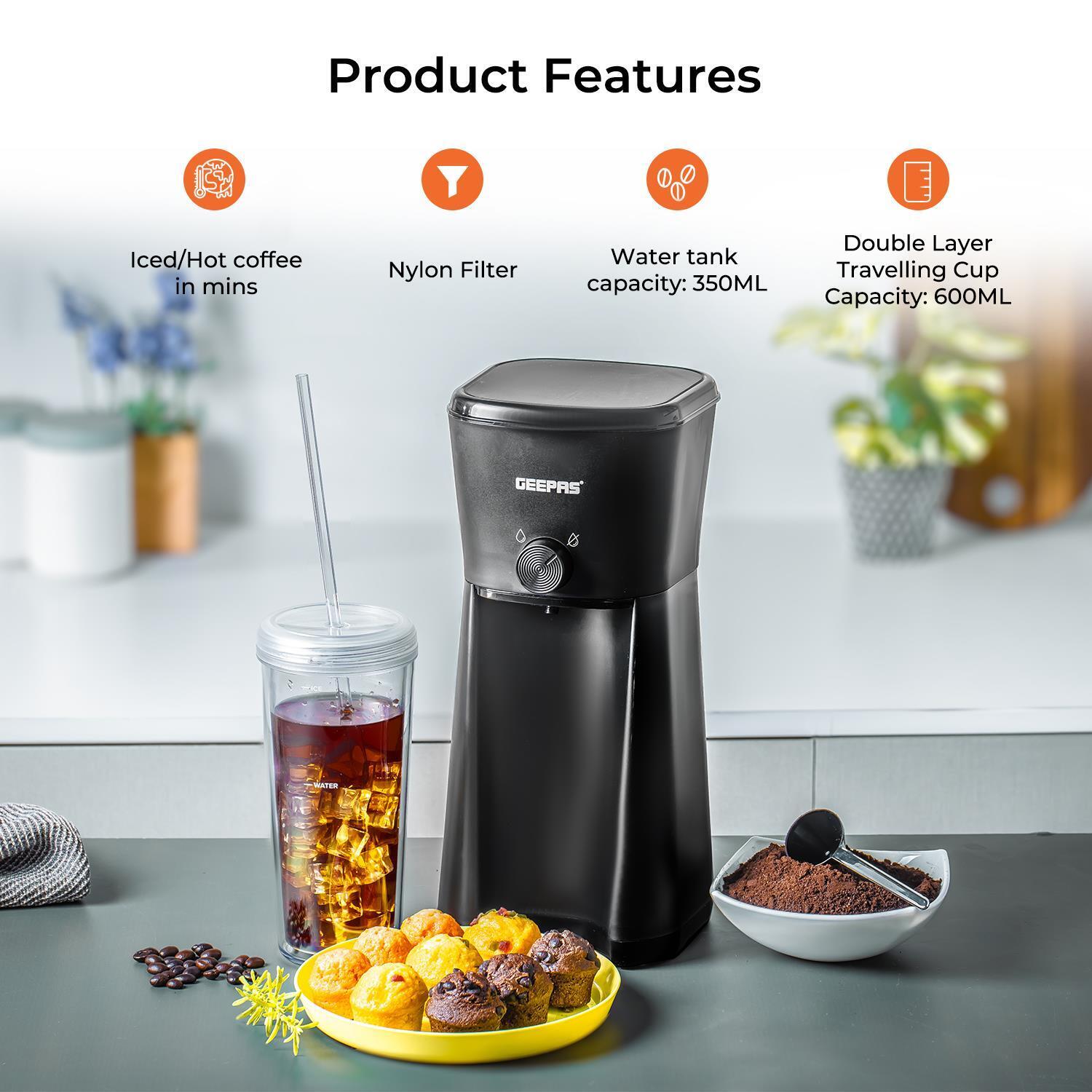 Black 700W Iced Coffee Maker with Cup, Straw, and Scoop