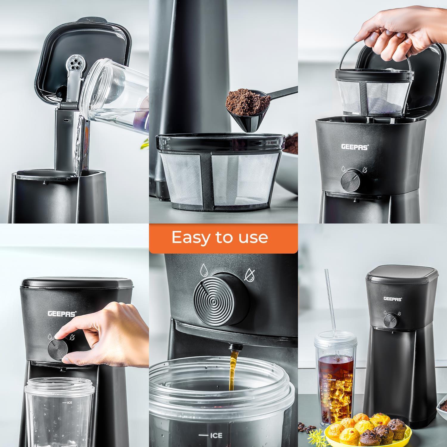 Black 700W Iced Coffee Maker with Cup, Straw, and Scoop