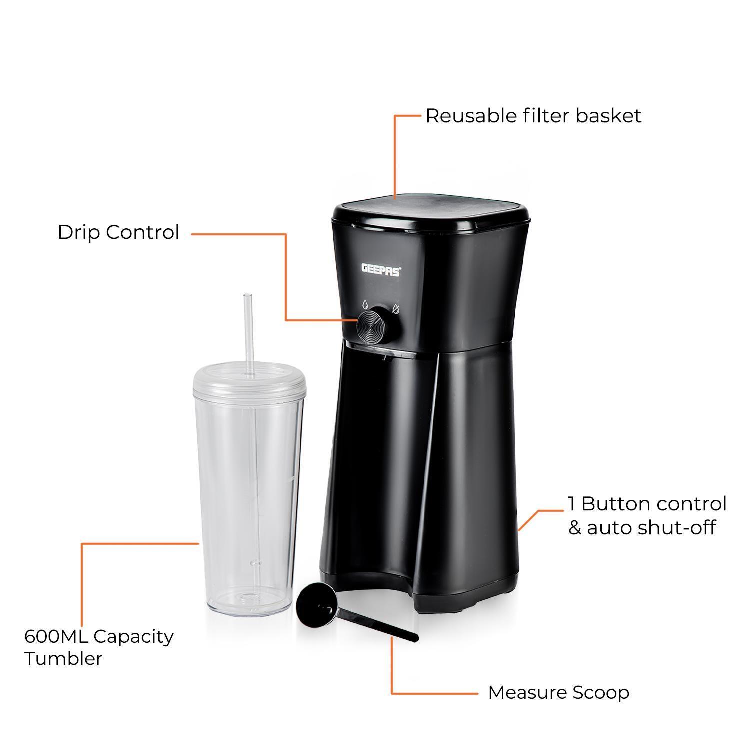 Black 700W Iced Coffee Maker with Cup, Straw, and Scoop