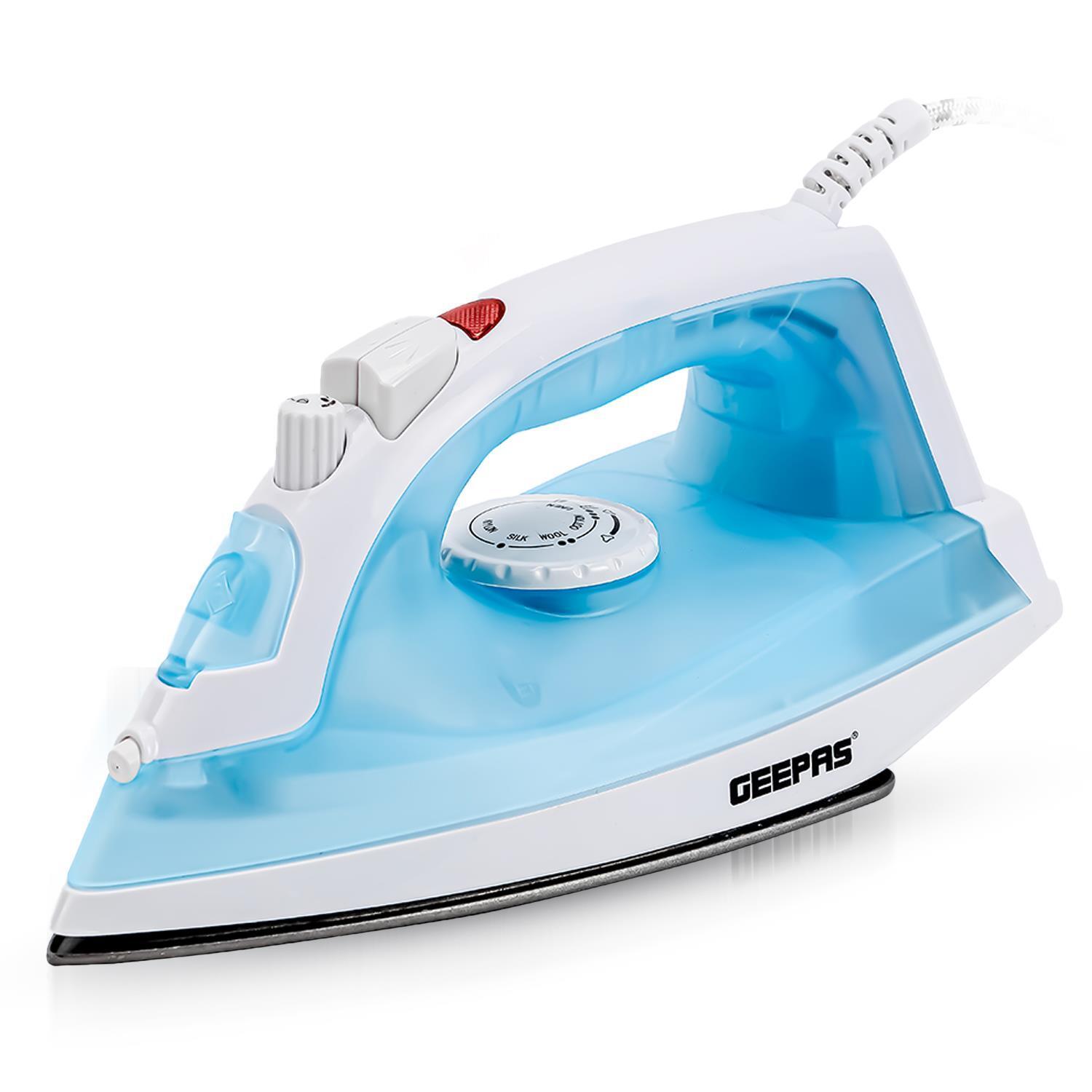Blue 1600W Steam Iron with Non-Stick Soleplate and Adjustable Temperature