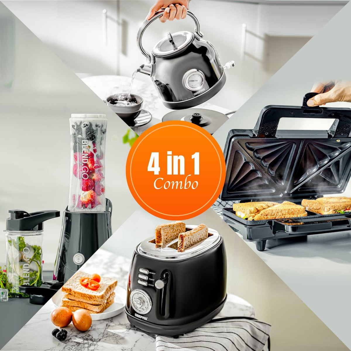 Kettle, Toaster, Sports Blender and Toastie Maker Bundle | Geepas UK