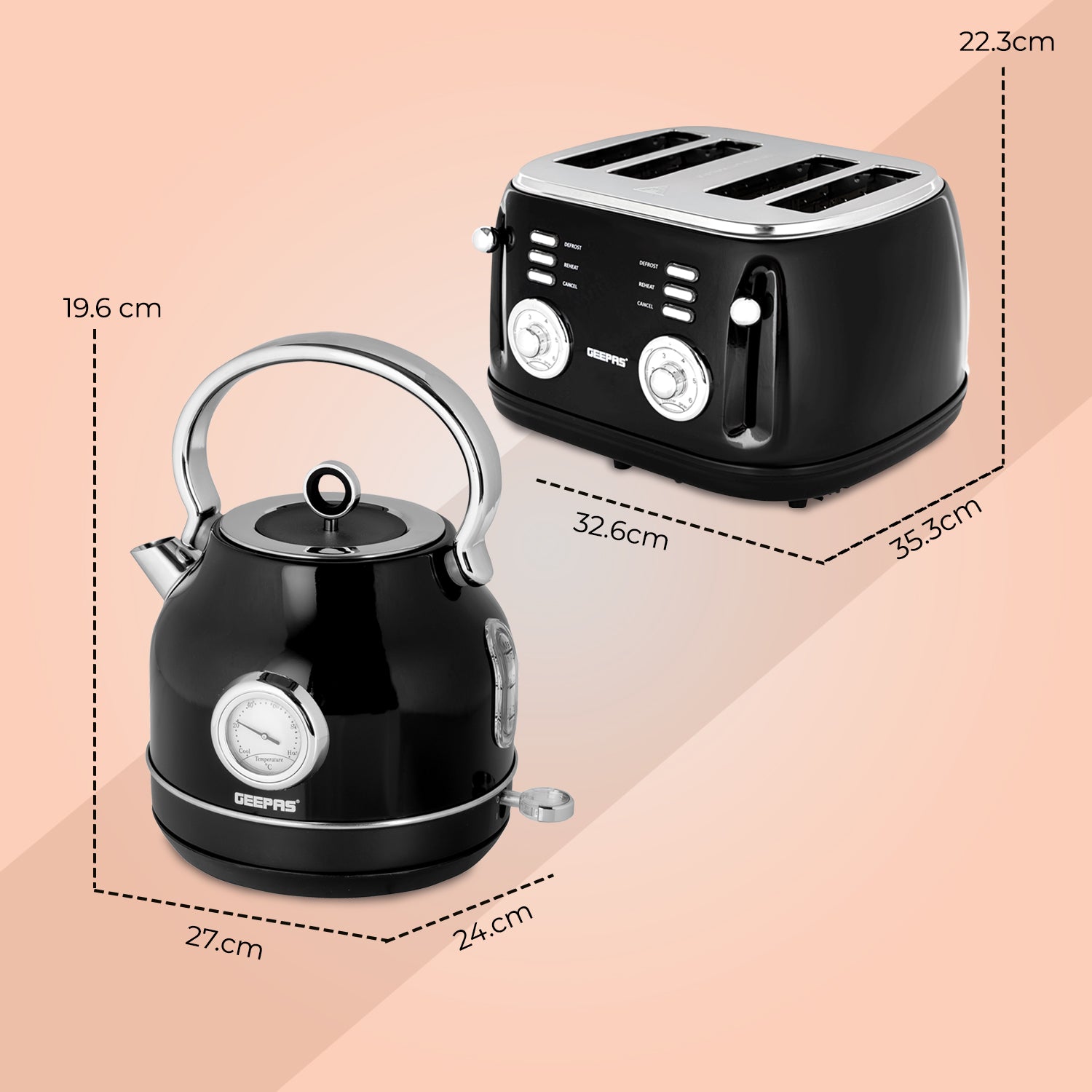 Geepas | For you. For life. Vintage Electric Kettle & 4 Slice Toaster Set Kettle & Toaster Set