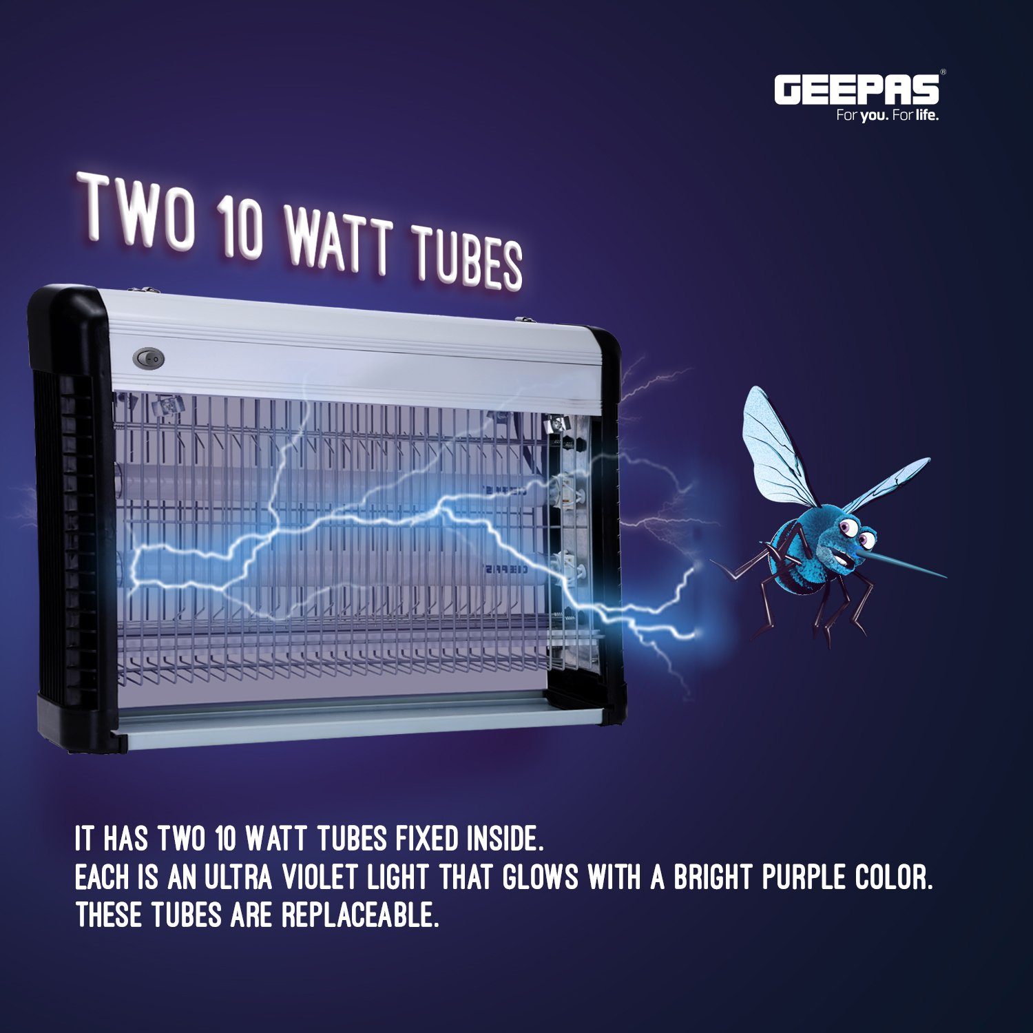Powerful Fly Zapper, 2 x 10W UV Bulbs Bug Killer Geepas | For you. For life. 