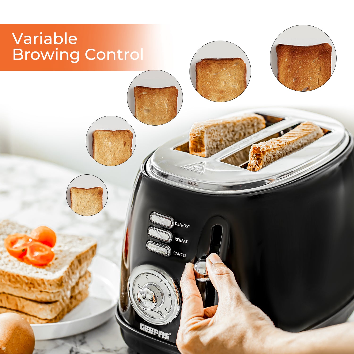 Two-Slice Black and Silver Toaster With Browning Control