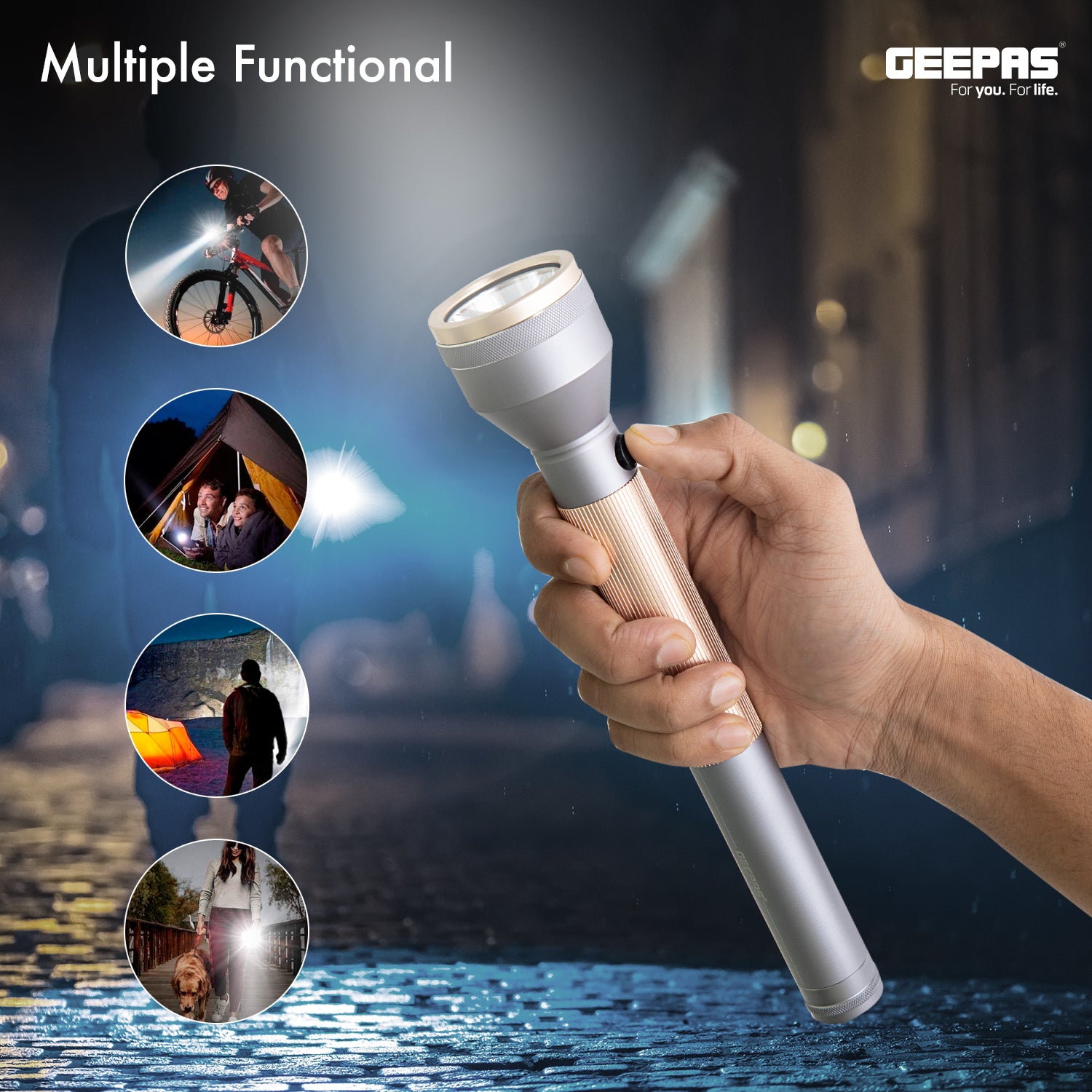 Geepas | For you. For life. 340 Lumens Rose Gold LED Torch With Power Bank Lighting
