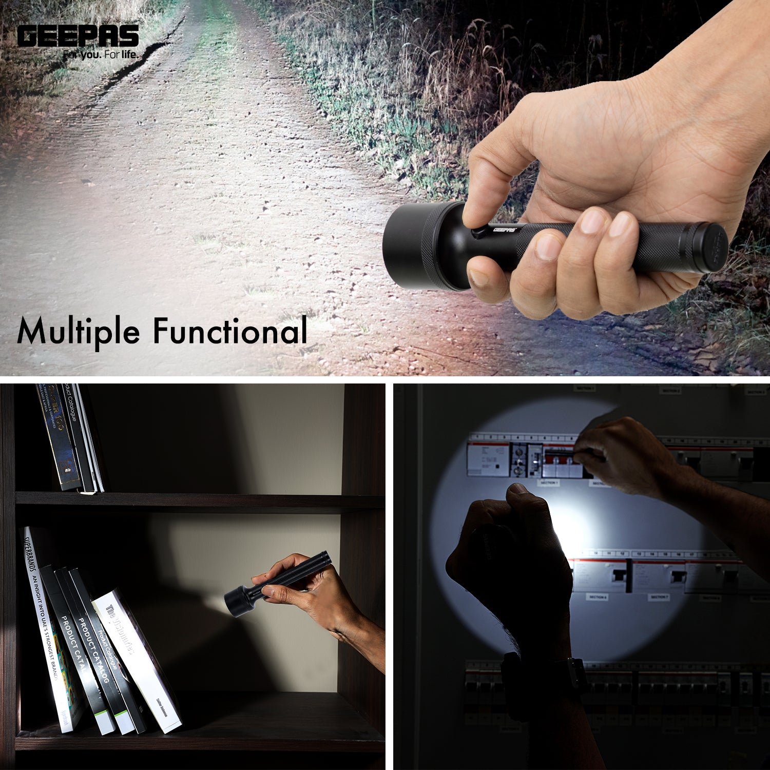 Geepas | For you. For life. Rechargeable LED Flashlight XPE Torch Lighting