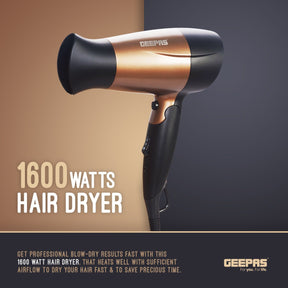 1600W Powerful Travel Hair Dryer with Foldable Handle Hair Dryer Geepas | For you. For life. 