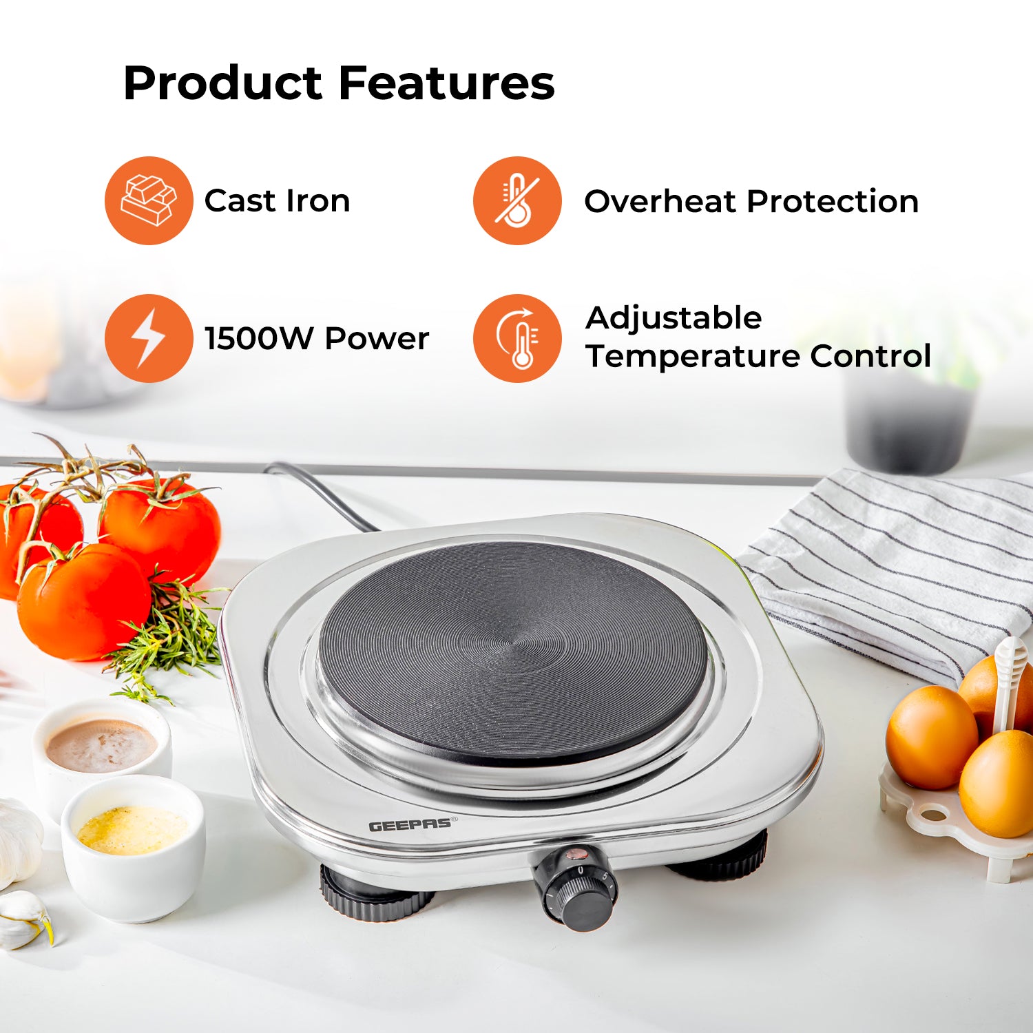 1500W Stainless Steel Single Portable Hot Plate