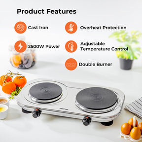 2500W Stainless Steel Electric Portable Double Hot Plate