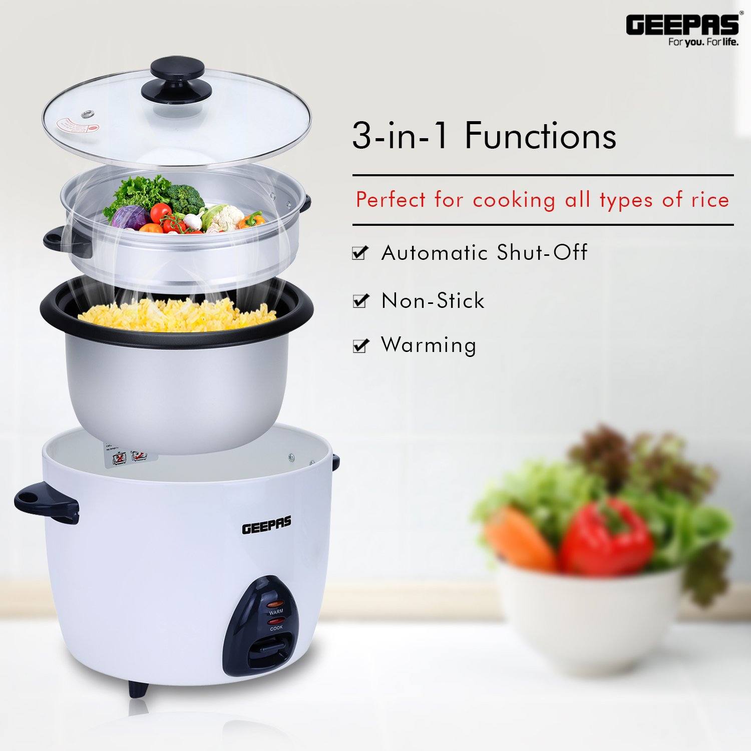2.2L Rice Cooker with Steamer Geepas | For you. For life. 