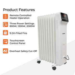 showing off the different product features of the digital oil filled radiator
