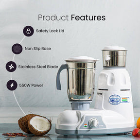 550W 2-in-1 Mixer Grinder, White Processor Geepas | For you. For life. 