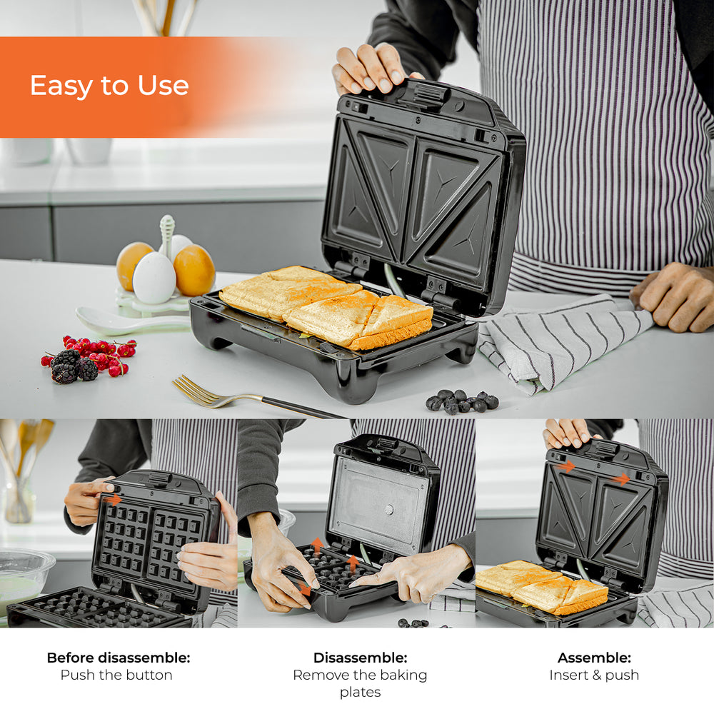 3In1 Interchangeable Sandwich Maker, Grill & Waffle Maker Geepas