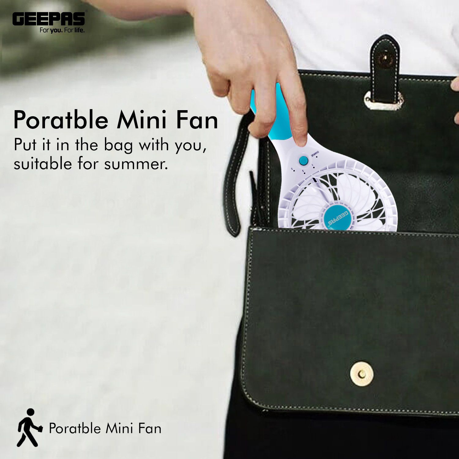 Geepas Rechargeable Mini Fan | Portable Fan | Blue Fan Geepas | For you. For life. 
