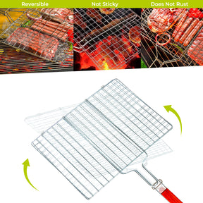 22cm Stainless Steel BBQ Grilling Basket With Wooden Handle