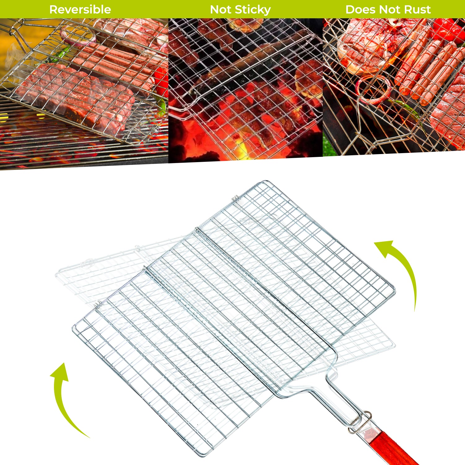 30cm BBQ Grilling Basket With Wooden Handle