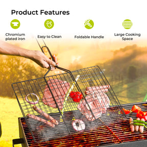 Black Stainless Steel Grilling Basket With Handle 22cm