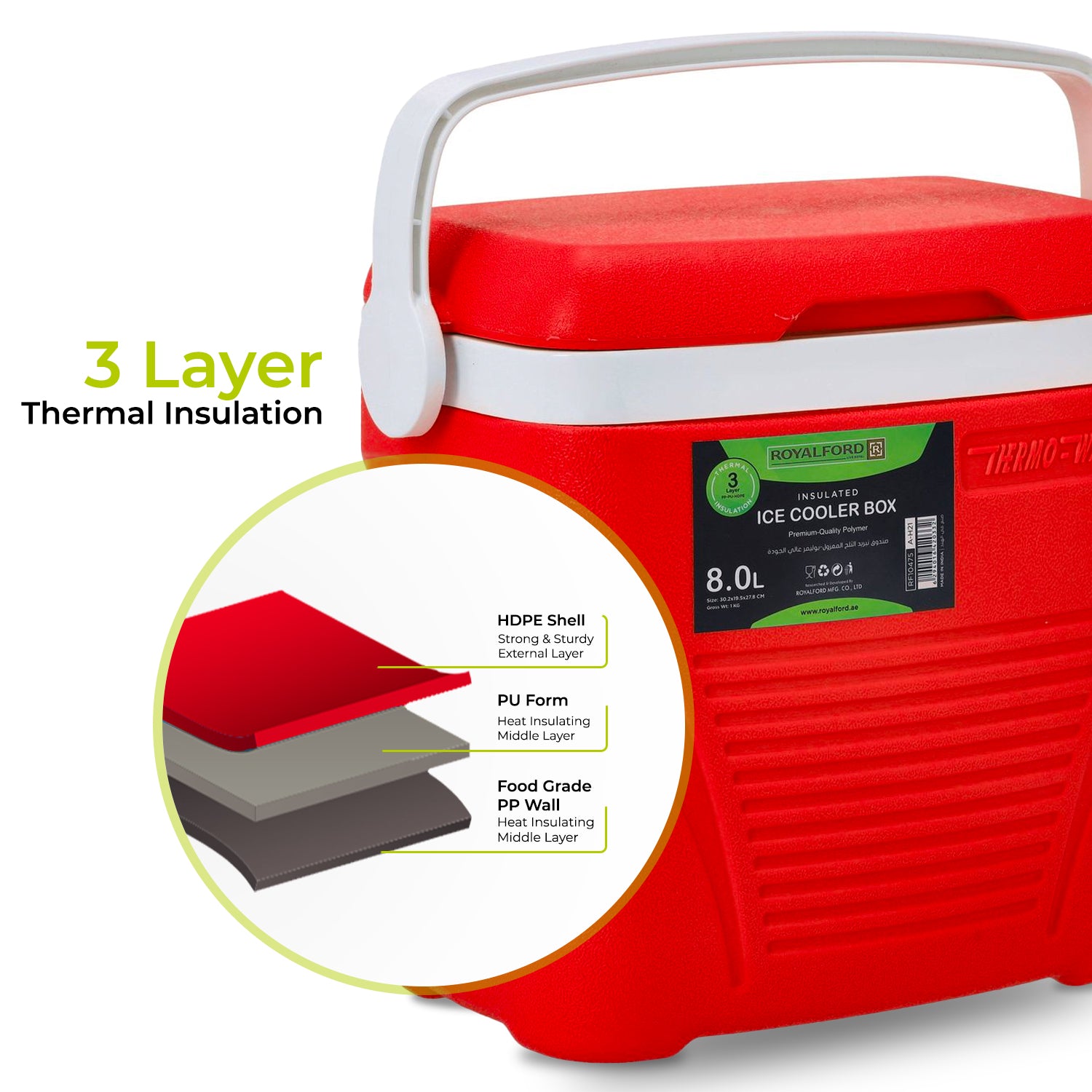 Royalford 8L Red Insulated Ice Cooler Box Coolers