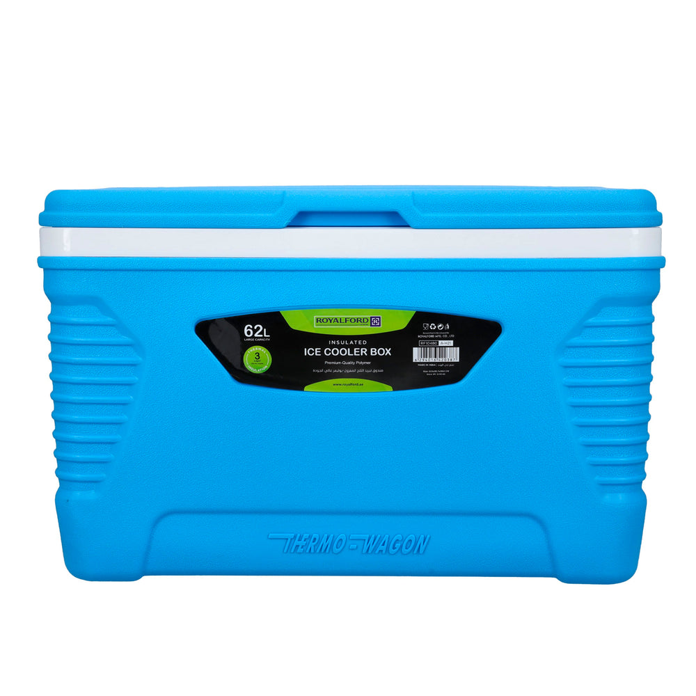 Large 62L Blue Insulated Ice Cooler Box - 3 Layer Insulation