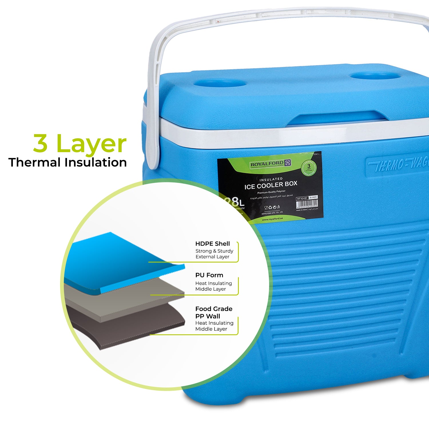 Royalford 28L Blue Insulated Ice Cooler Box Coolers