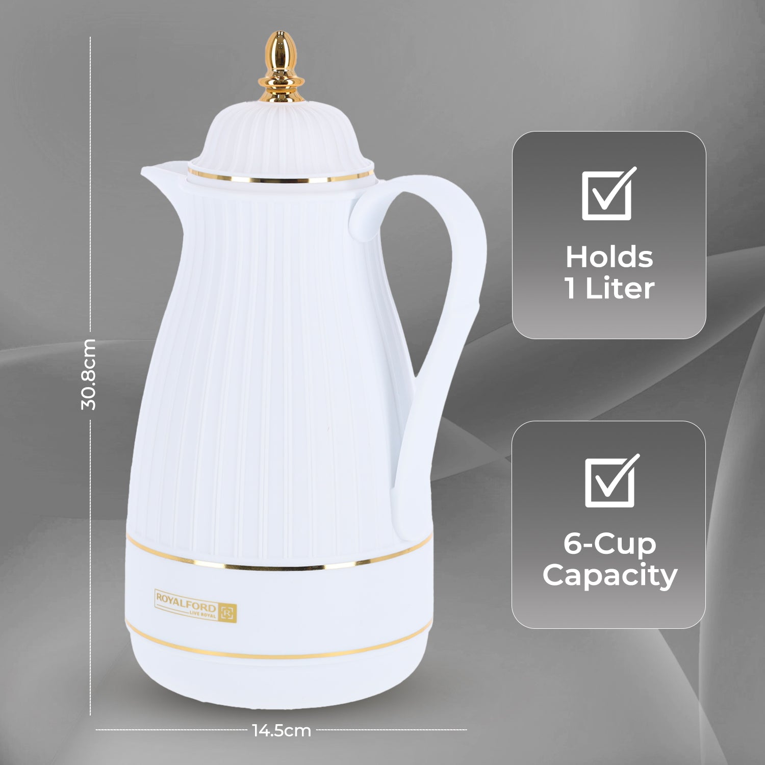 1L White and Gold 'Haya' Vacuum Flask Jug