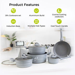 5-Piece Non-Stick Grey Kitchen Cookware Set