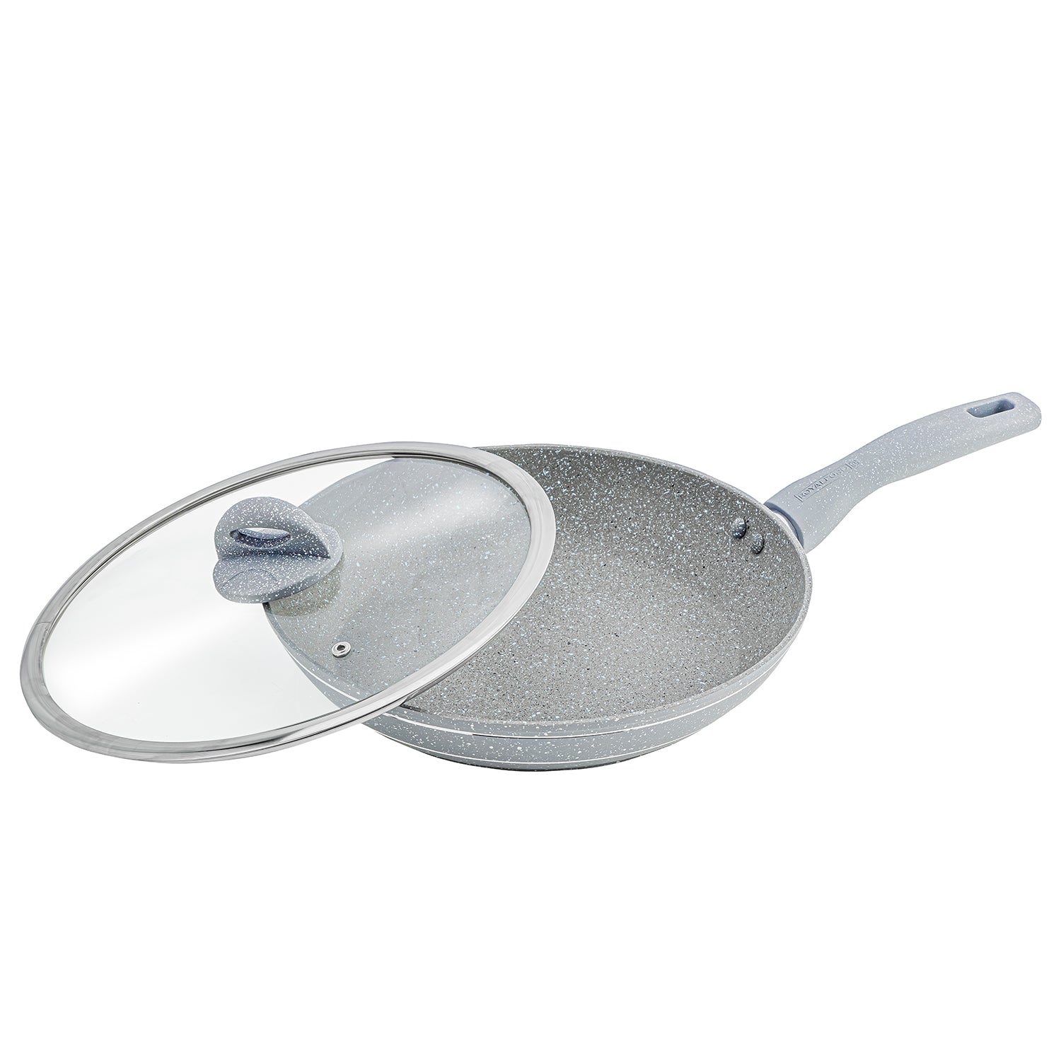 22cm Deep Non-Stick Granite Frying Pan with Glass Lid