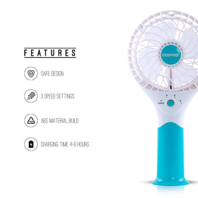 Geepas Rechargeable Mini Fan | Portable Fan | Blue Geepas | For you. For life. 