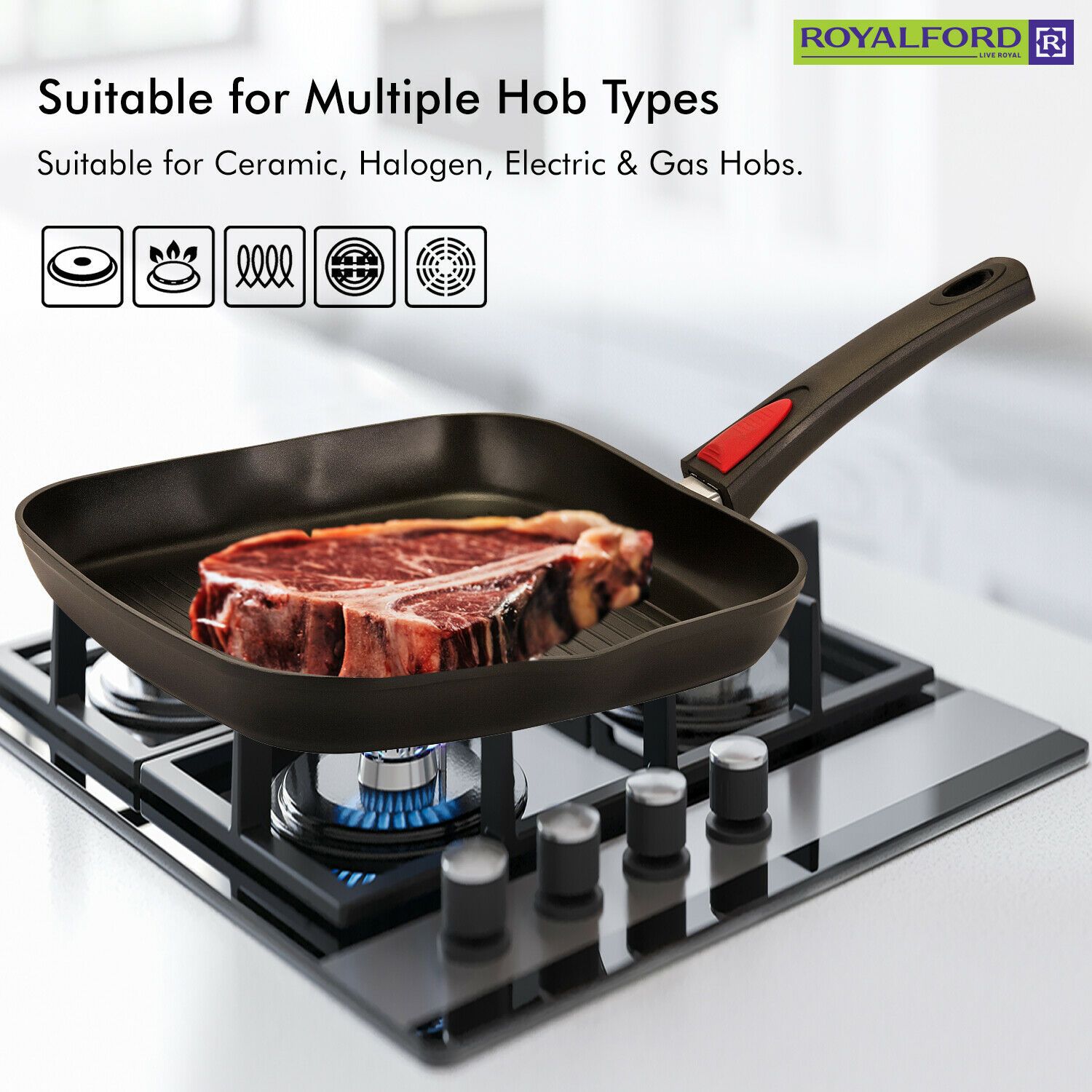 Grill Frying Pan With Detachable Handle By Royalford Royalford 
